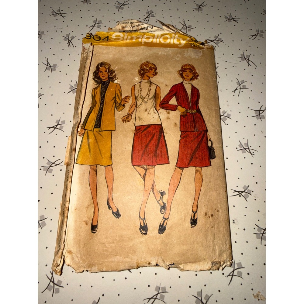 Vintage Simplicity 9904 Sewing Pattern Misses Jacket Blouse Skirt Size 12 1970s